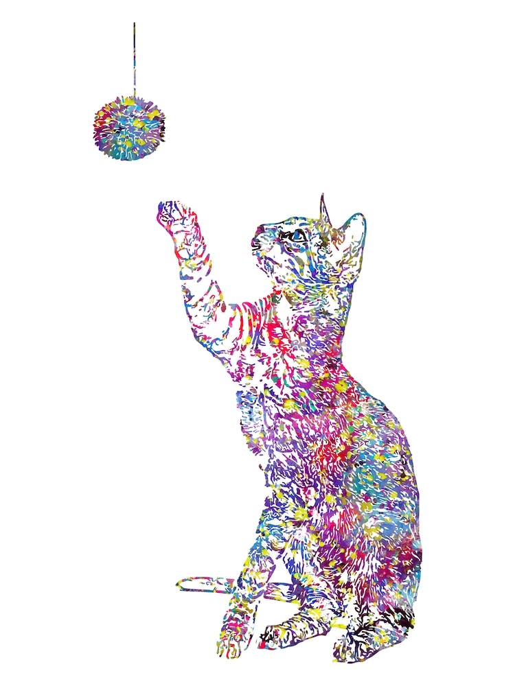 Chat Jouant Avec Une Balle Aquarelle