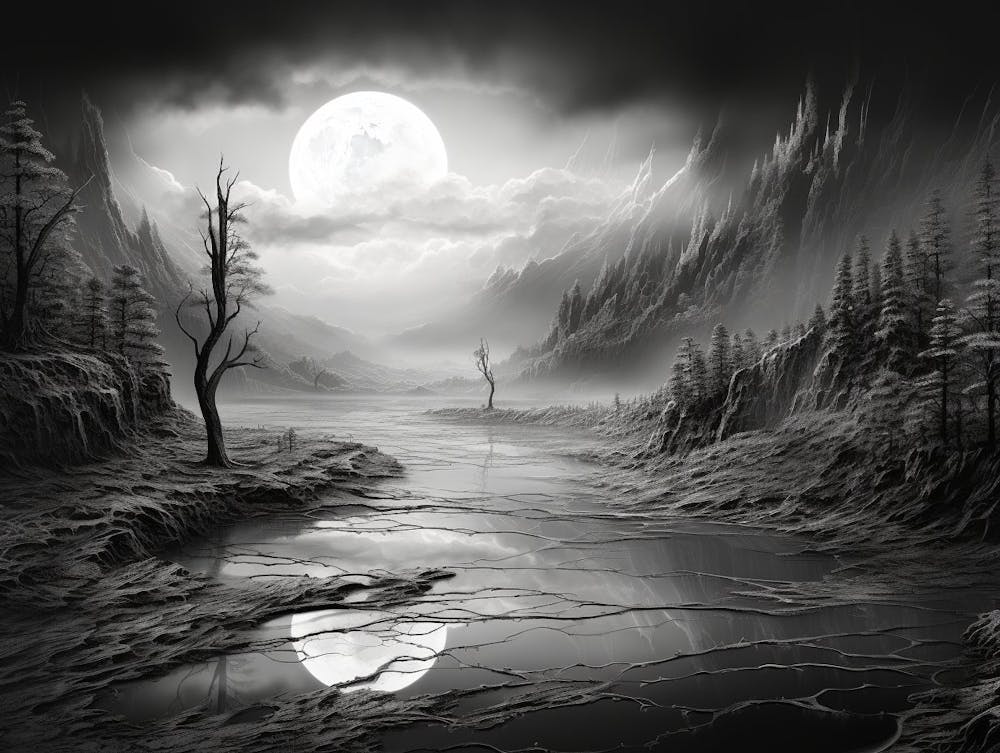 Ethereal Landscape Abstract Black And White 2