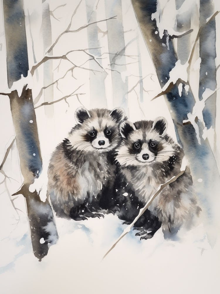 Winter Watercolour Raccoon 1