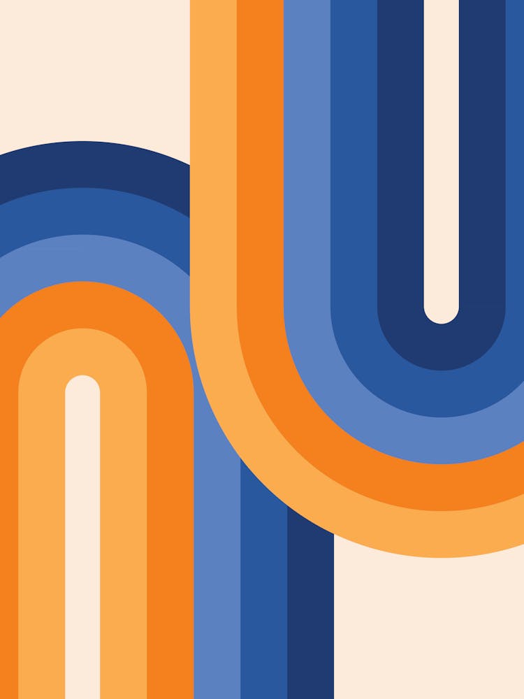 Midcentury Modern Geometric Arch Rainbow 13 In Navy Blue Orange 01