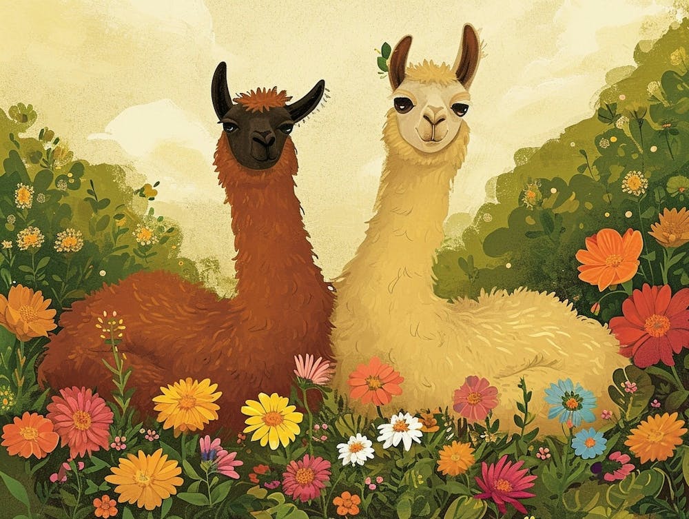 Floral Animal Illustration Llama 1