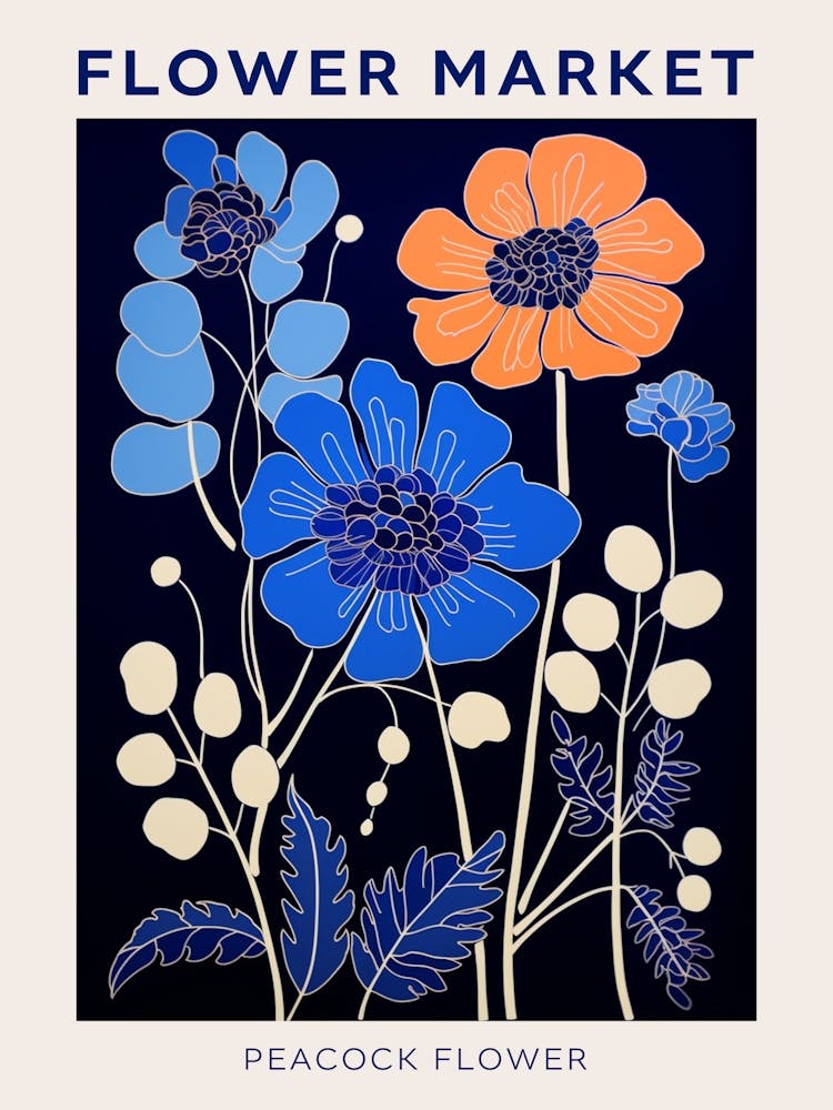 Blue Flower Market Poster Peacock Flower Market Poster 3