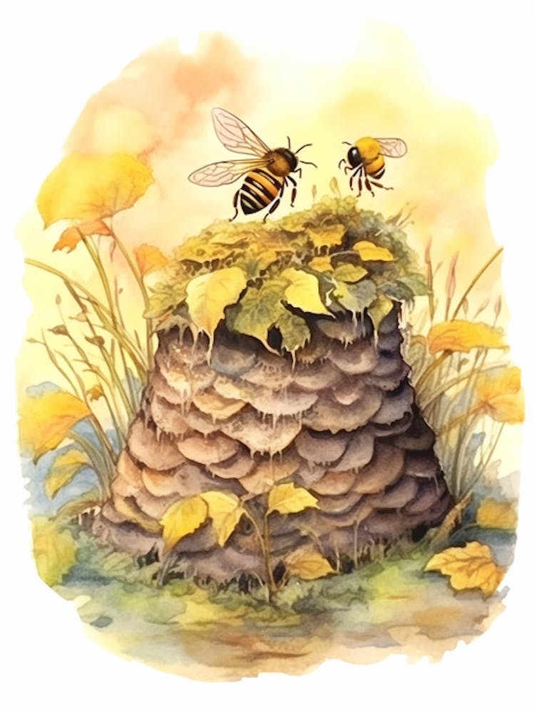 Northern Colletes Bee Beehive Watercolour Illustration 4