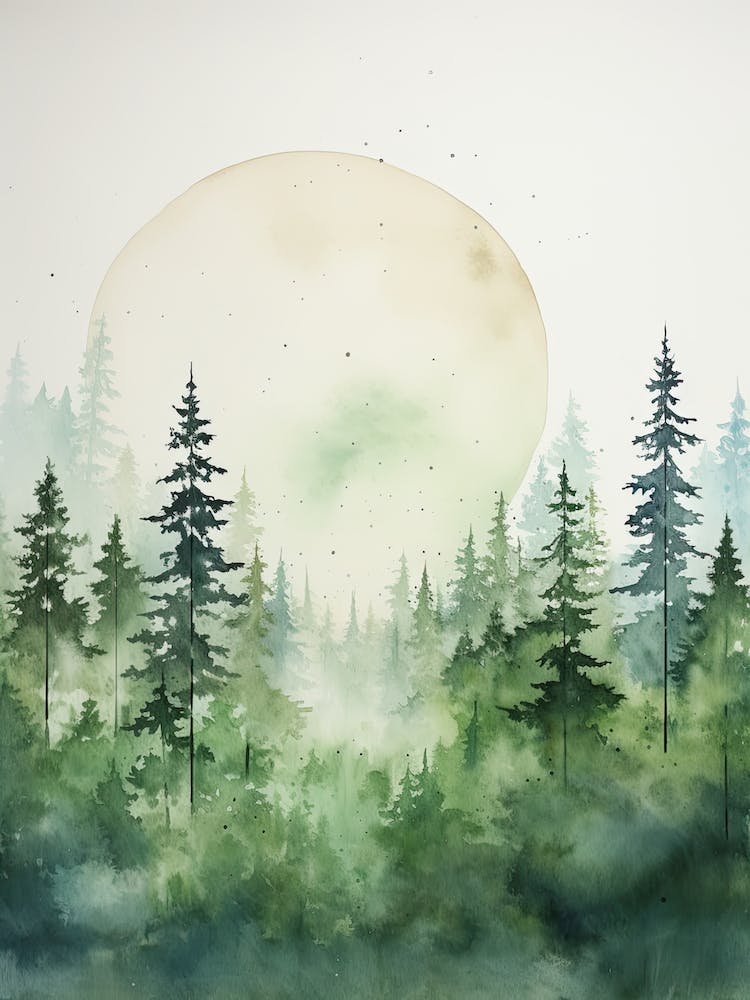 Watercolour Painting Of Bialowieza Forest   Poland And Belarus2