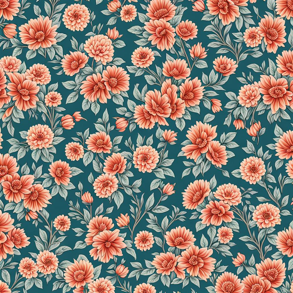 floral pattern Dusty Teal, muted Coral, 230