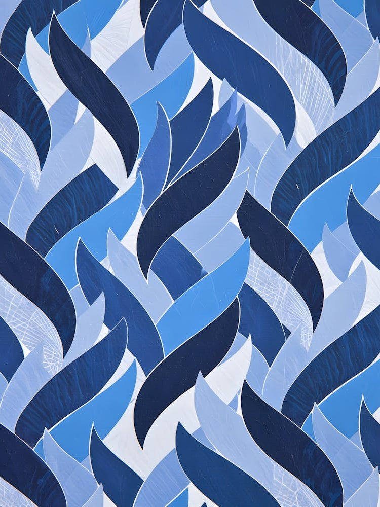Abstract Blue Pattern Print - Wavy Flowing Shapes