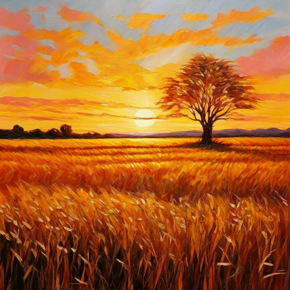 Golden Wheat Field At Sunset