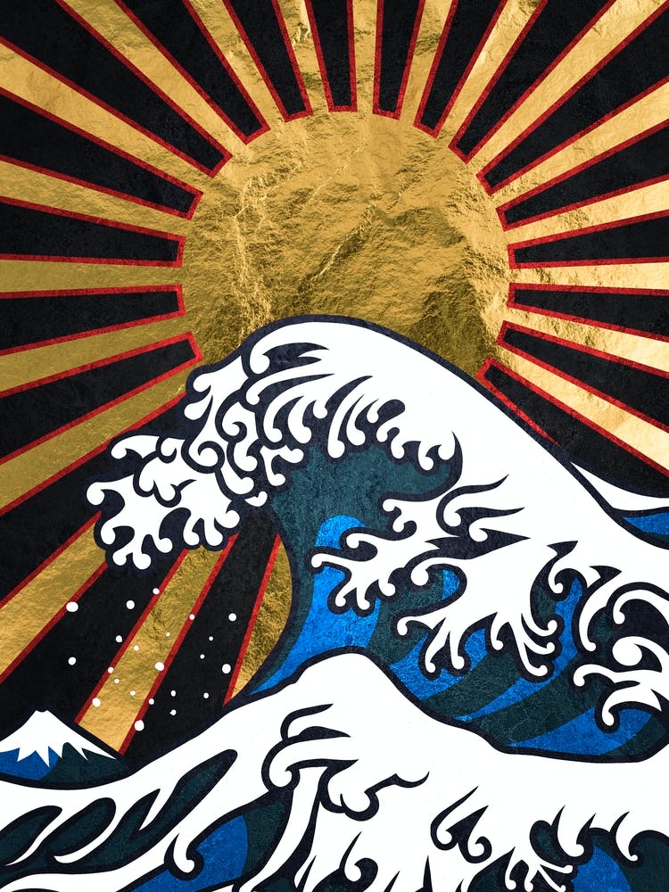 Golden Great Wave off Kanagawa — Japanese golden poster, travel poster, aesthetic poster, landscape poster, art print 2