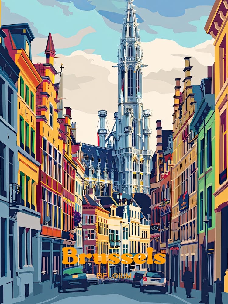 Brussels Belgium City Travel Art Illustration