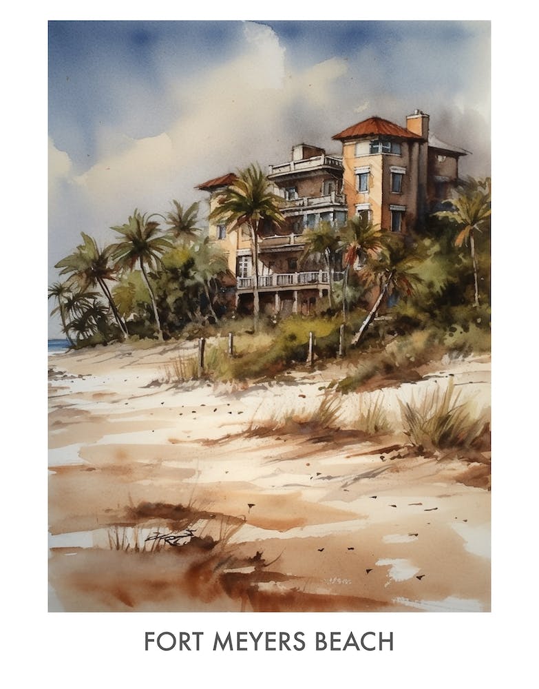 Fort Myers Beach Watercolor 1travel Poster
