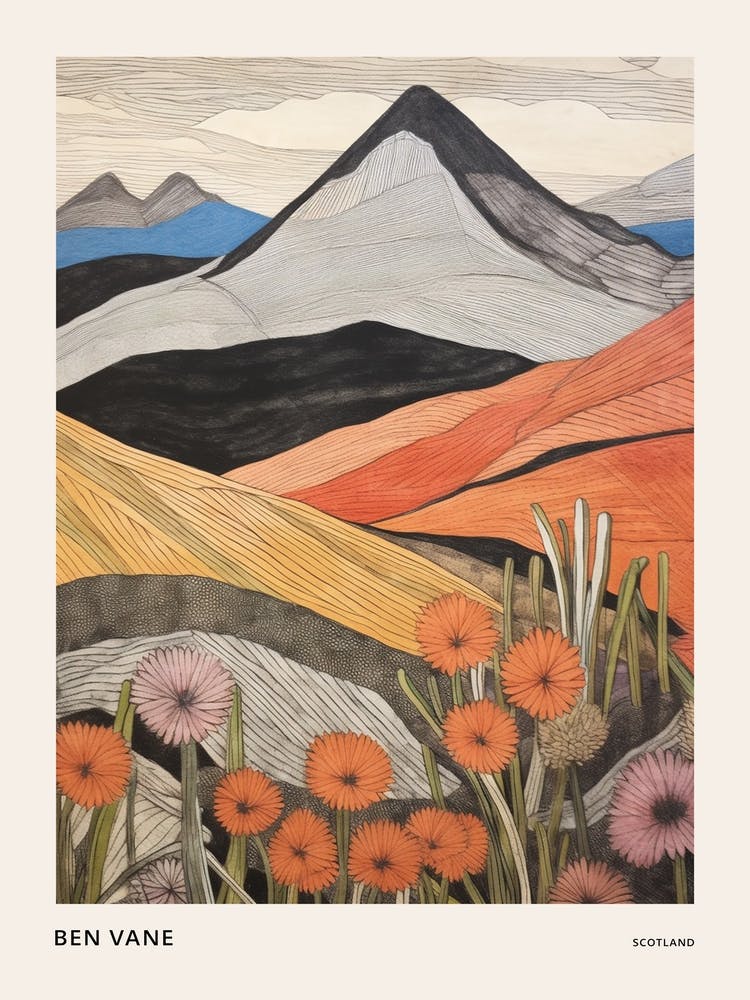 Ben Vane Scotland Colourful Mountain Illustration Poster