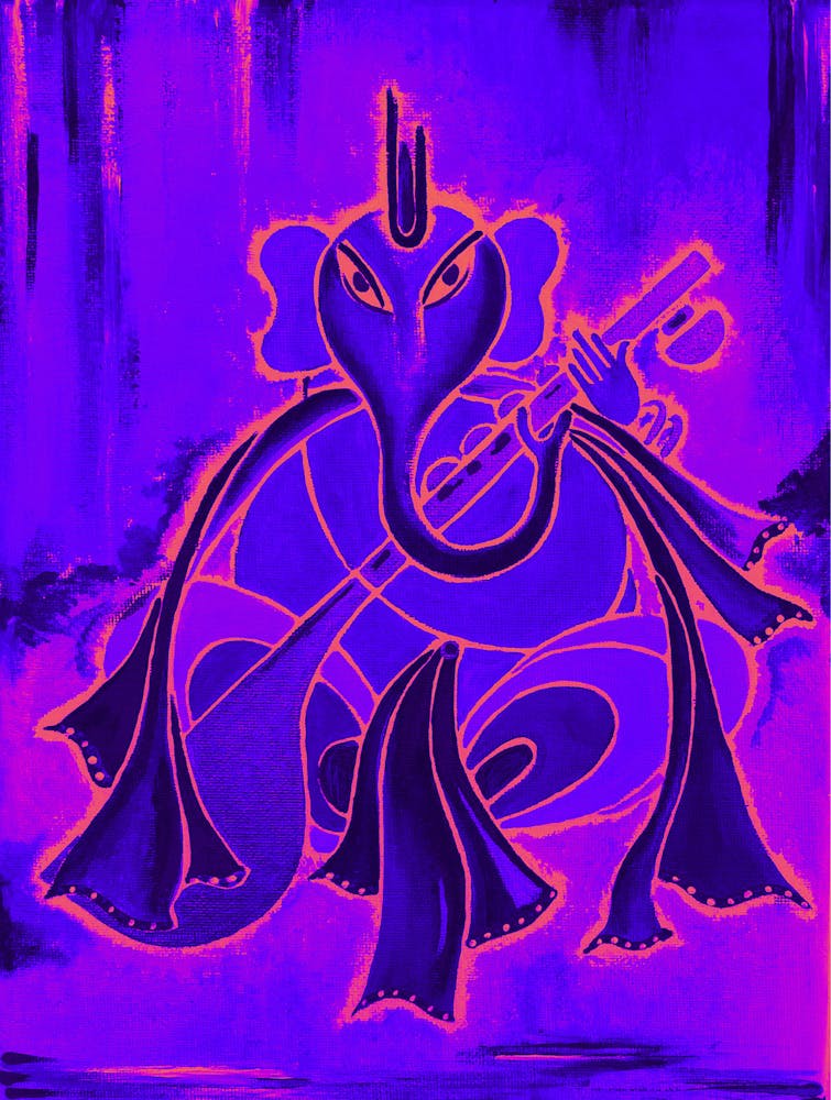 Mesmerising electric blue oil painting of Ganesha by DollyJ