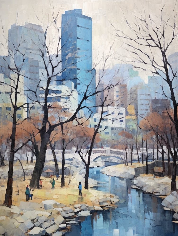 Winter City Park Painting Cheonggyecheon Park Seoul 2