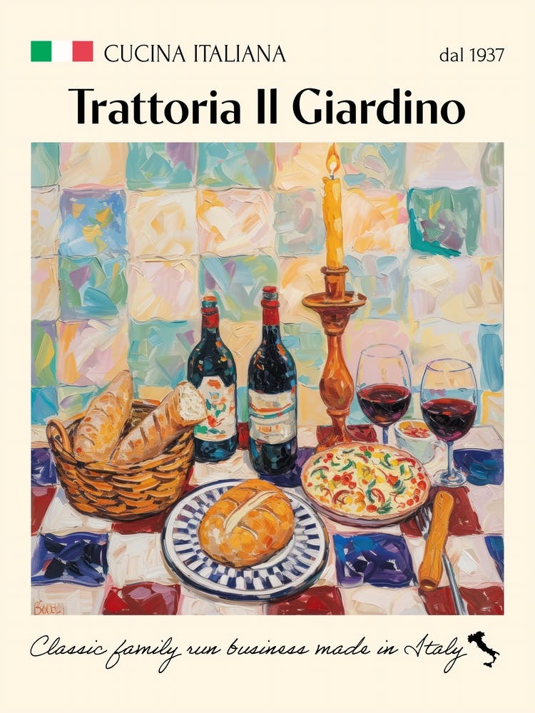 Trattoria Il Giardino Trattoria Italian Poster Food Kitchen