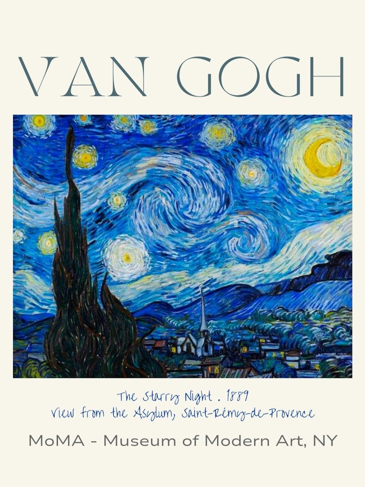 Vincent Van Gogh The Starry Night 1888 View from The Asylum in Saint-Rémy-de-Provence 1890 Art Poster Print For Feature Wall Decor Museum of Modern Art MOMA - Fully Remastered in HD