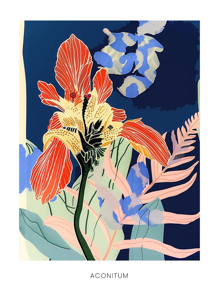 Colourful Flower Illustration Poster Aconitum 4