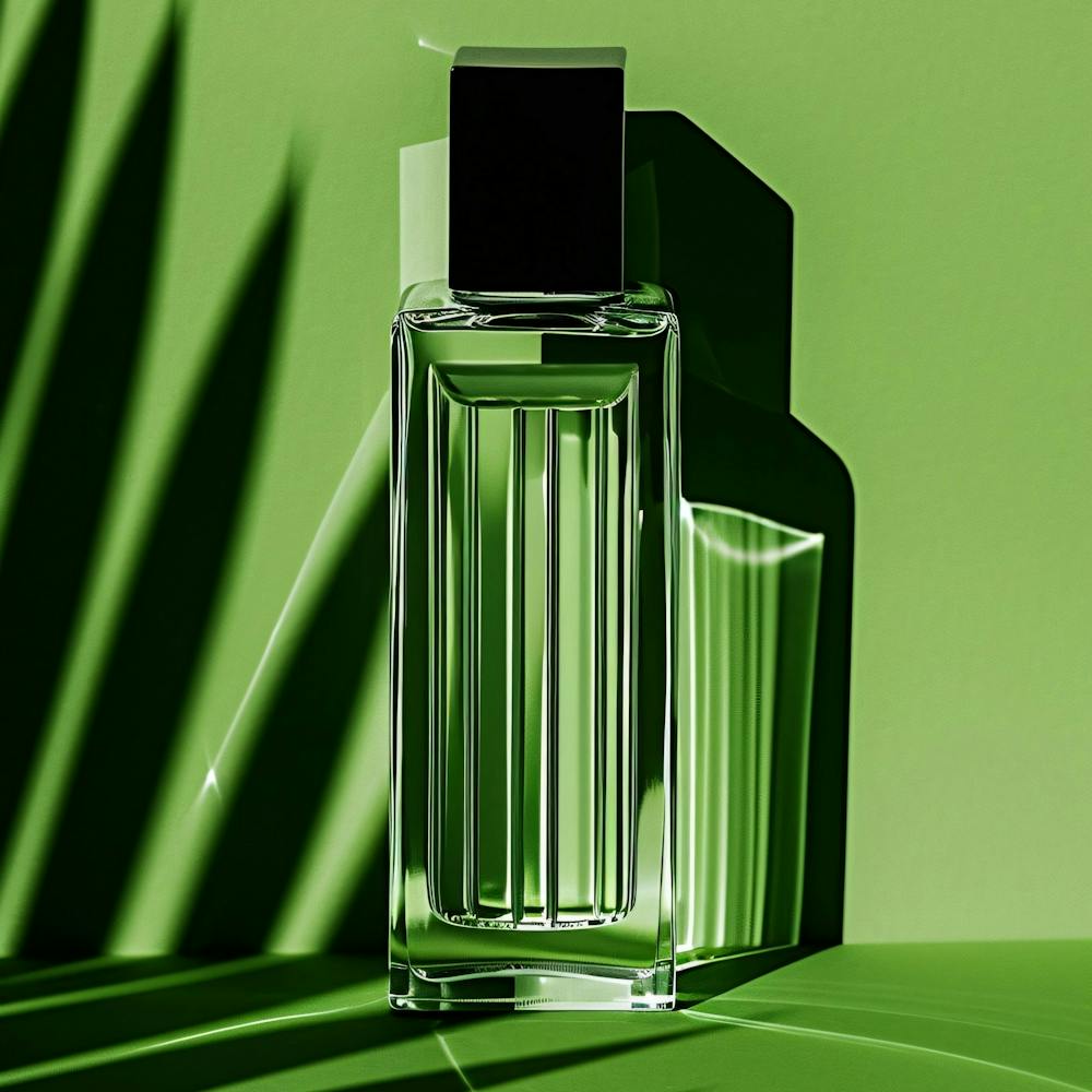 Cologne Bottle On Green Background