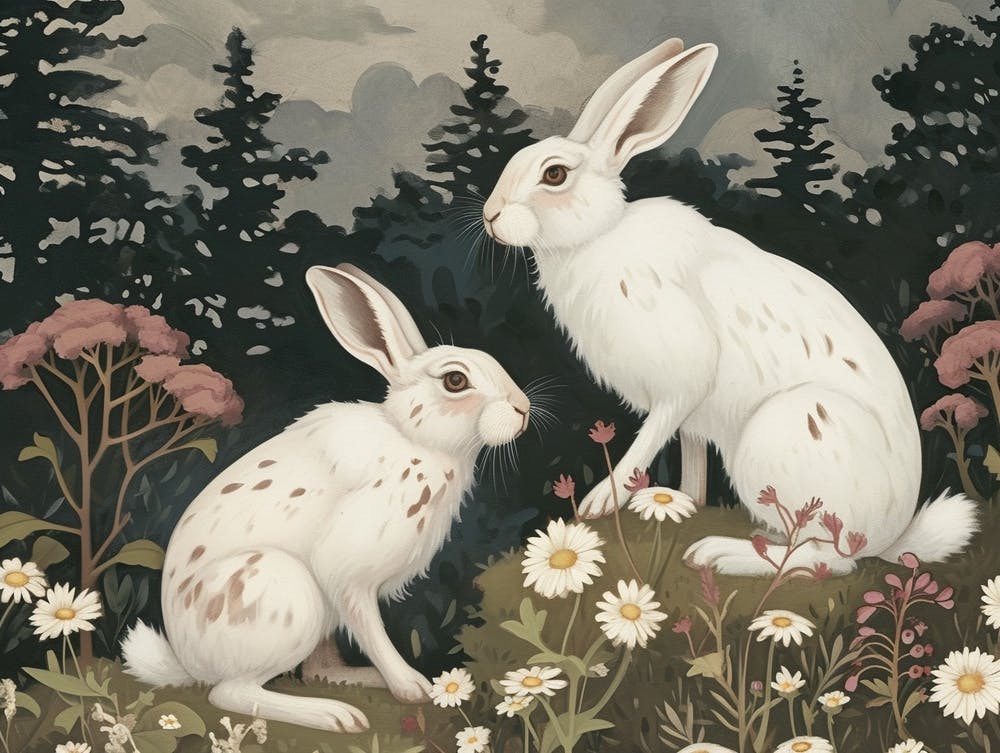 Floral Animal Illustration Arctic Hare 2