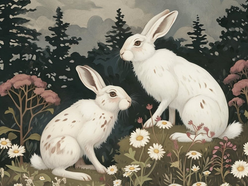 Floral Animal Illustration Arctic Hare 2