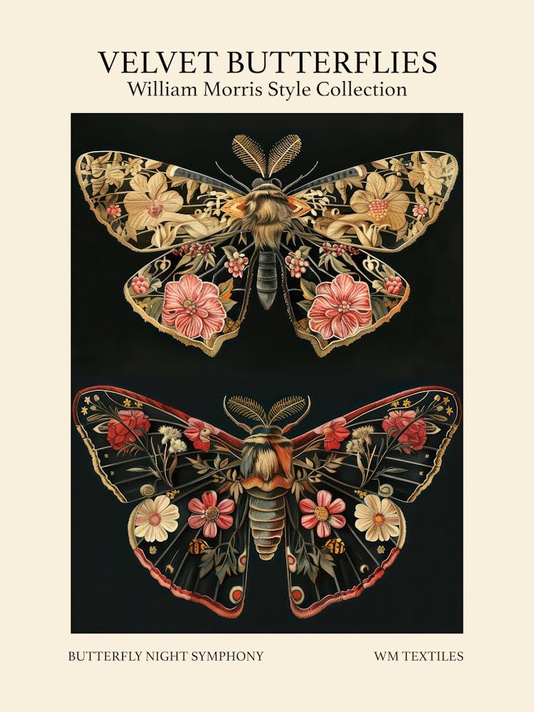 Velvet Butterflies Collection Butterfly Night Symphony William Morris Style 4