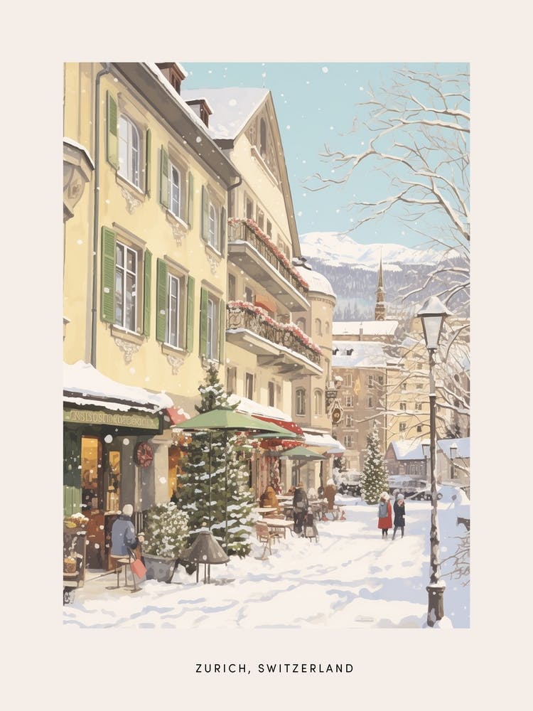 Vintage Winter Poster Zurich Switzerland 4