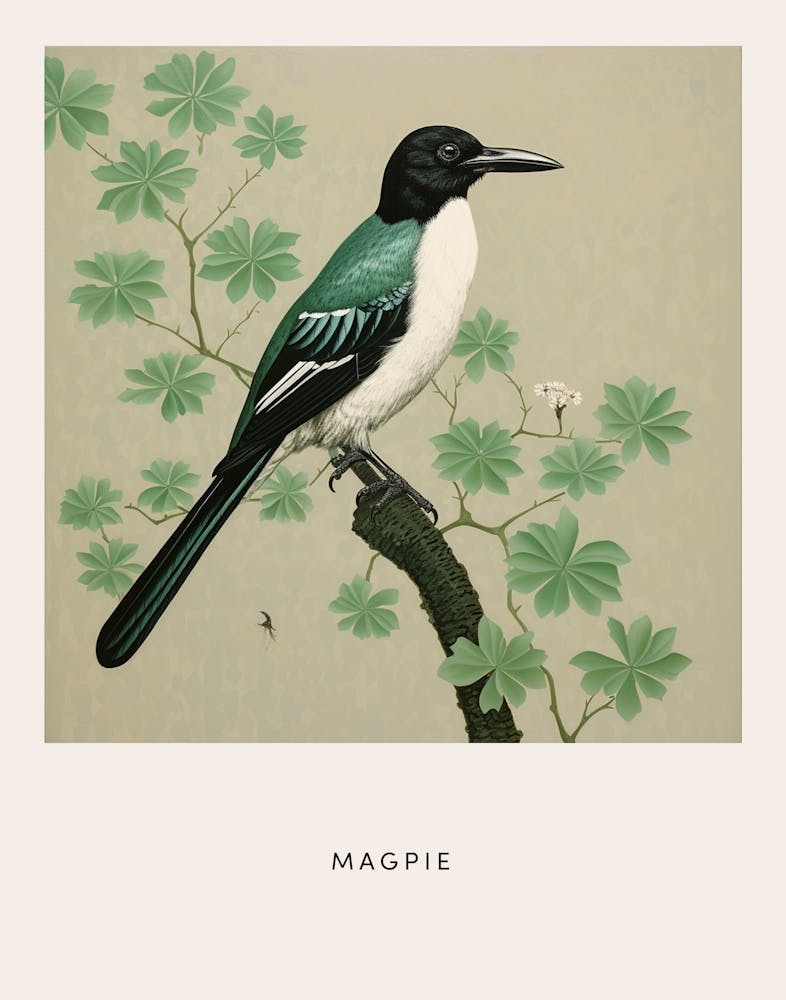 Ohara Koson Inspired Bird Painting Magpie 1 Poster