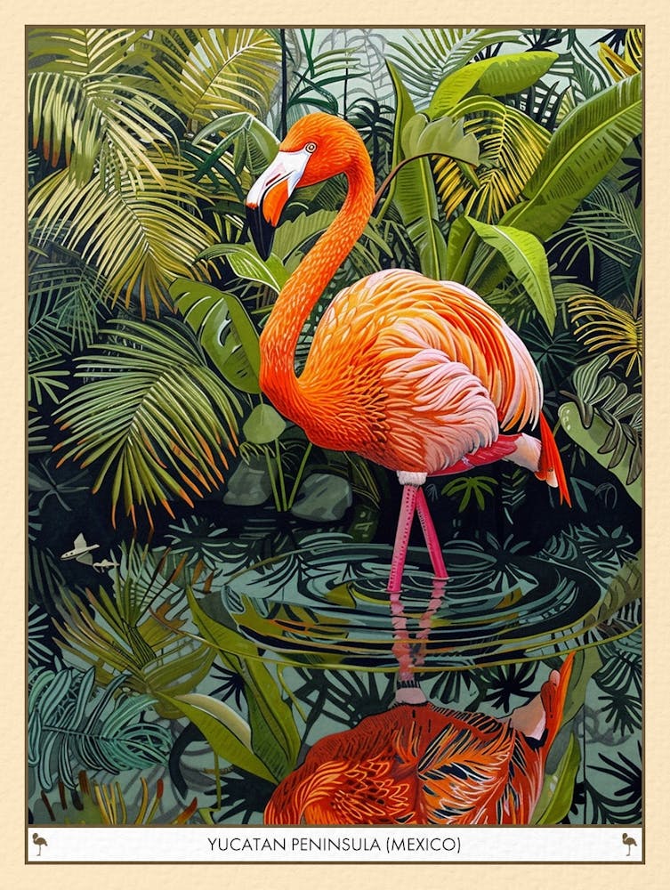 Greater Flamingo Yucatn Peninsula Mexico Tropical Illustration 2 Poster
