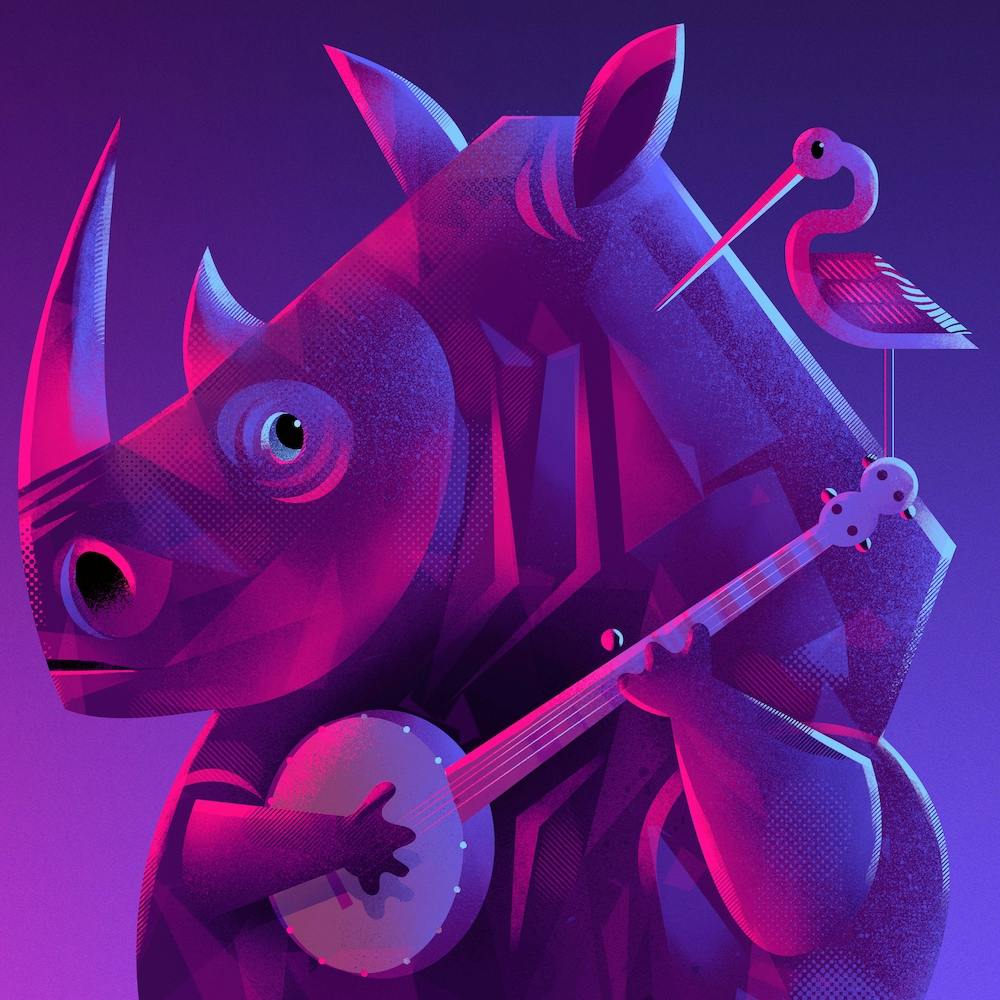 Rhino And Egret Square