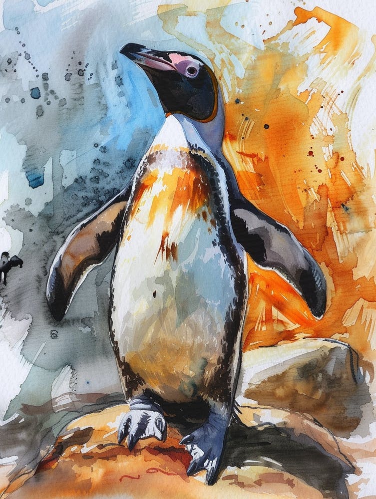 Humboldt Penguin Grytviken Watercolour Painting 3