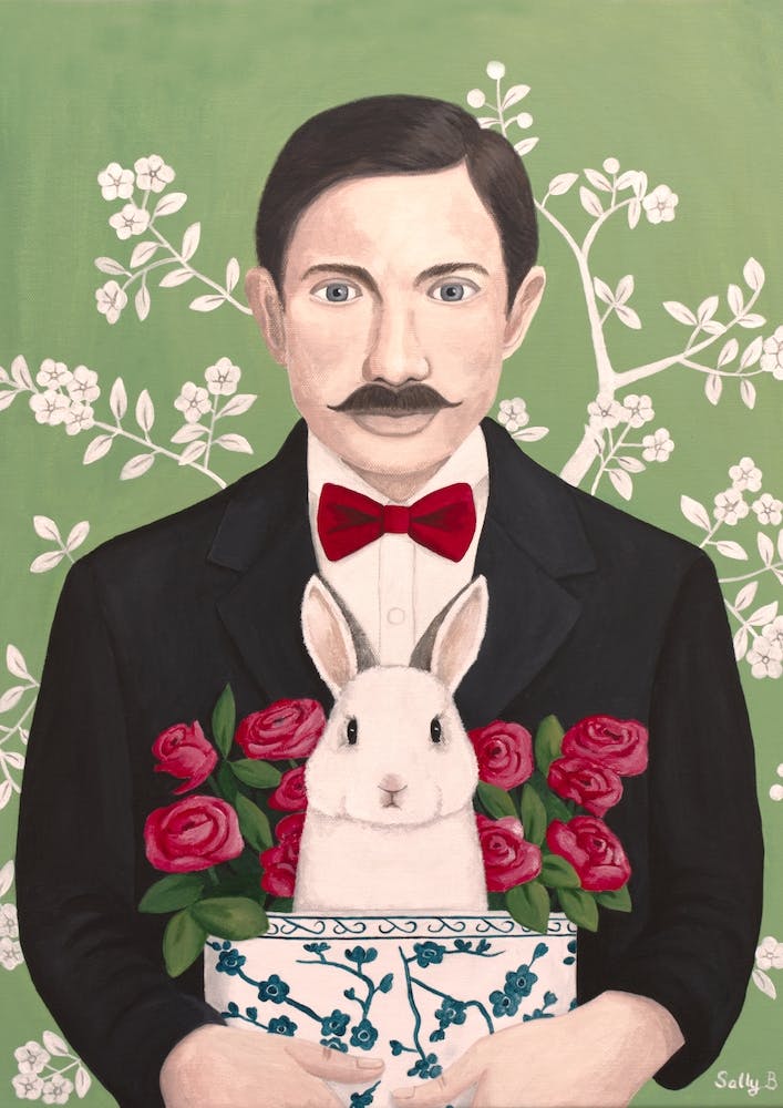 Man With Rabbit And Roses In Chinoiserie