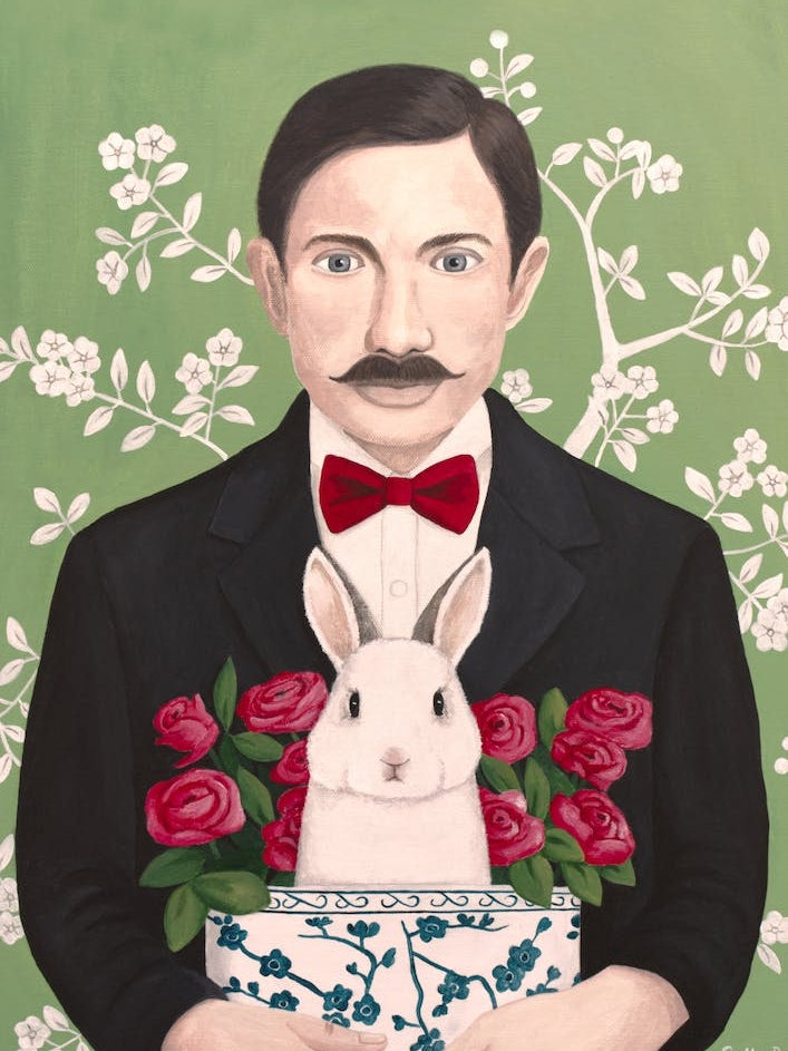 Man With Rabbit And Roses In Chinoiserie