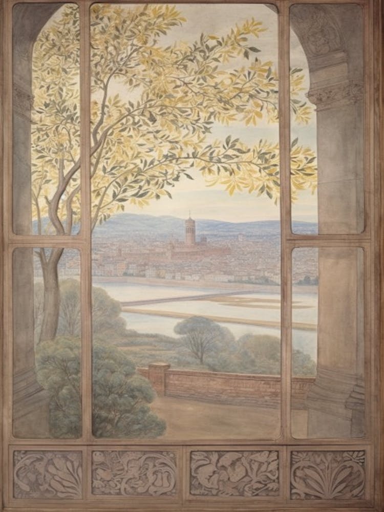 A Window View Of Florence In The Style Of Art Nouveau 4