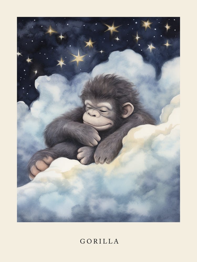 Baby Gorilla 2 Sleeping In The Clouds Nursery Poster
