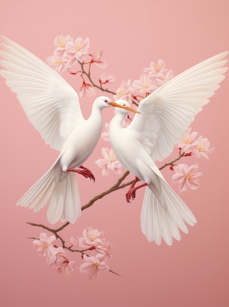 Doves In Cherry Blossoms