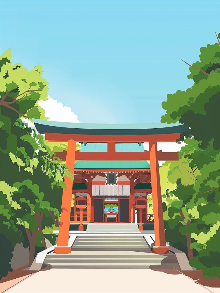Kamakuras Tsurugaoka Hachimangu Japan 2 Colourful Illustration