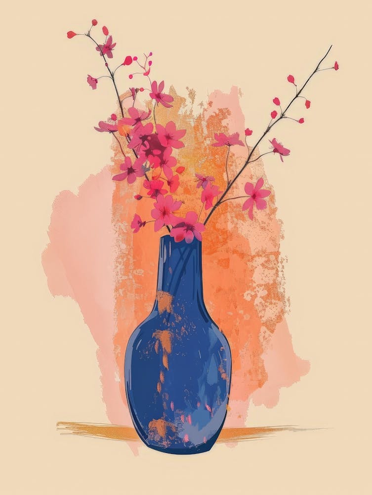 Watercolor Flowers In A Blue Vase