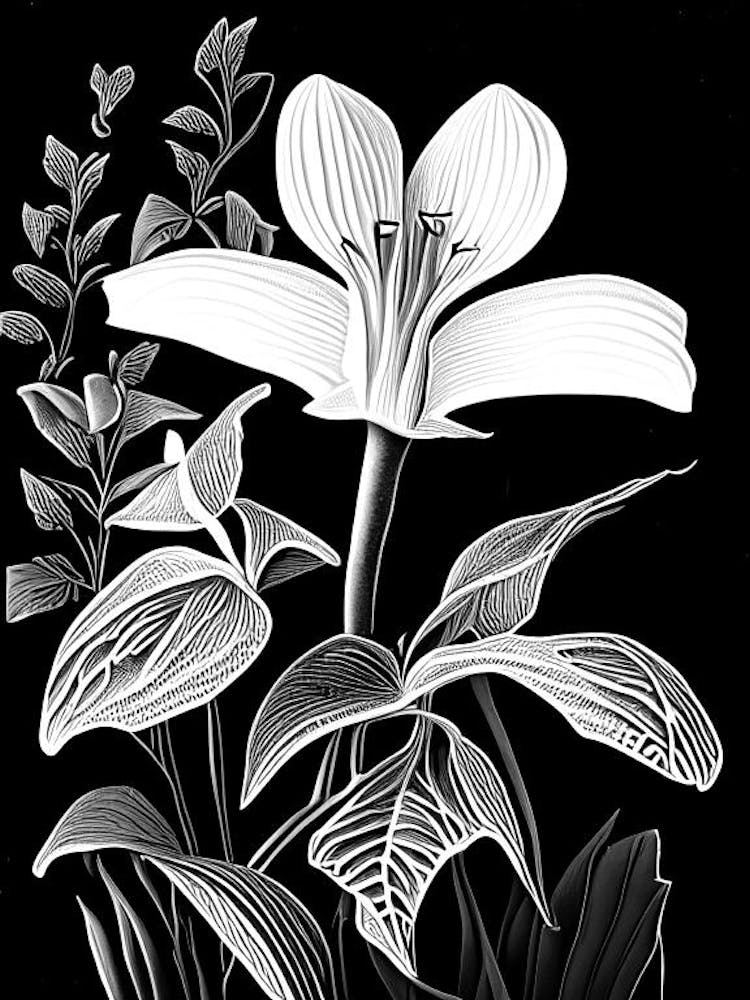 White Trillium Wildflower Linocut 2