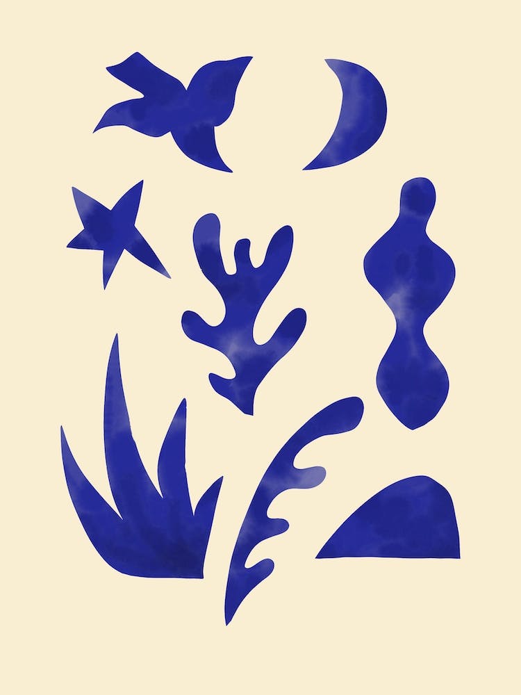 Blue Watercolour Matisse Shapes
