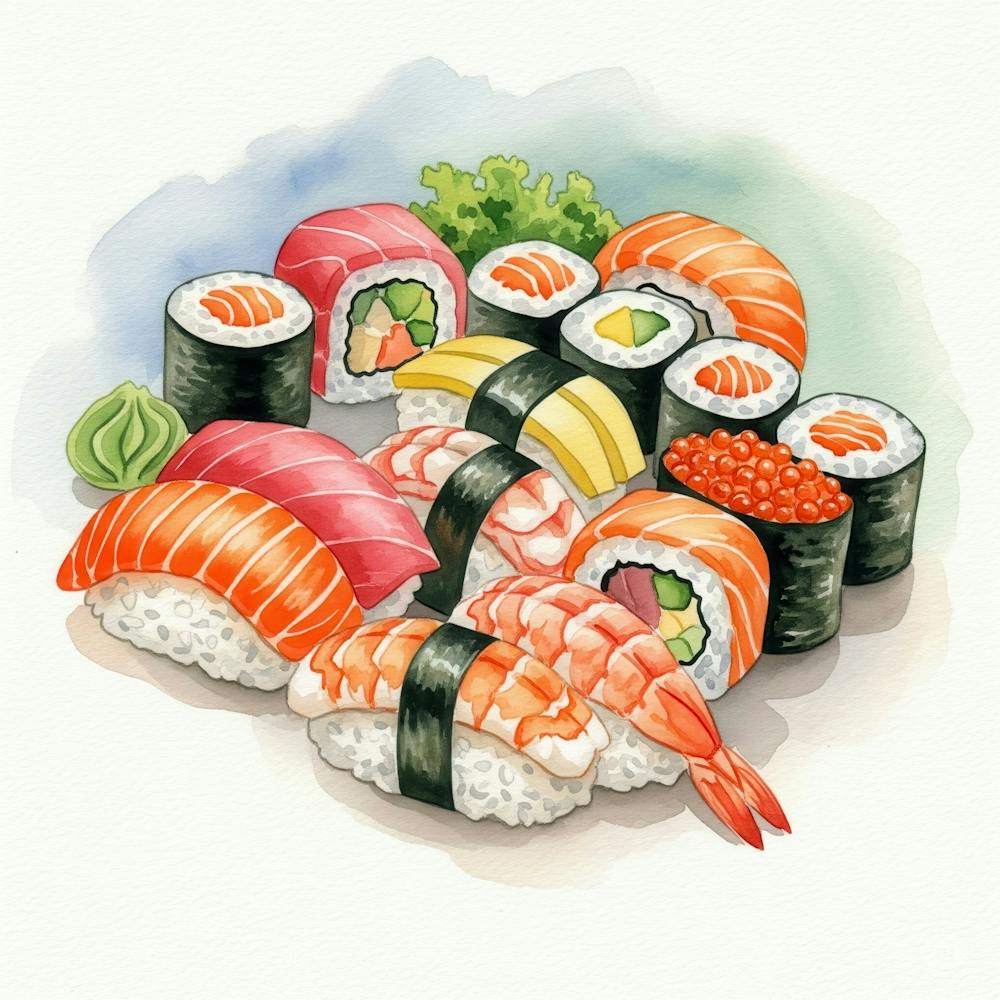 Sushi Watercolor Illustration