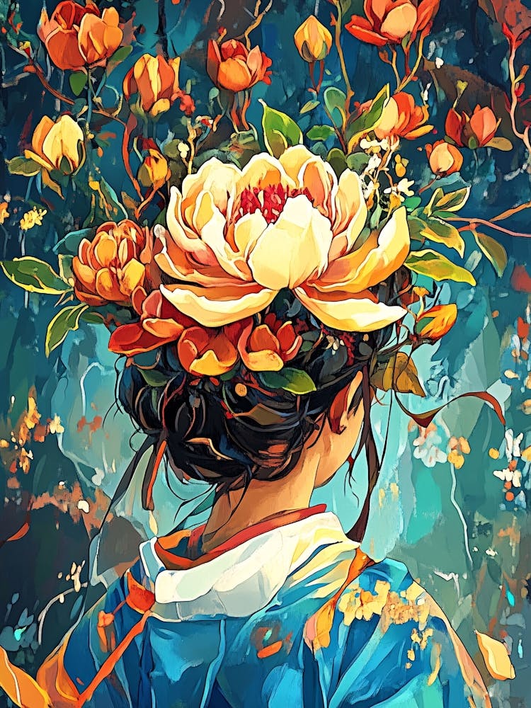 Asian Girl With Flowers In Her Hair