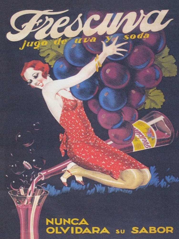 Red Wine Vintage Poster, Bar Cart Decor, Woman and Bottle of Red Wine, Whimsical Vintage Advertisement Art