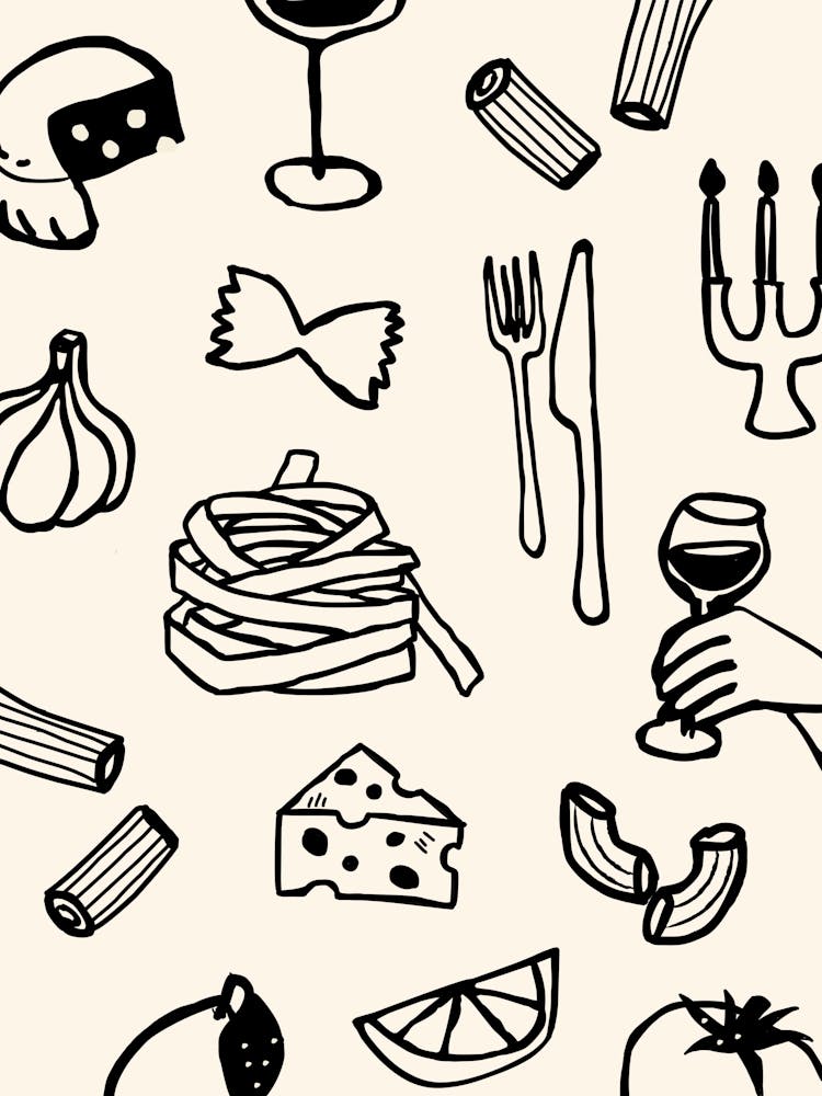 Pasta Night Hand-Drawn Illustration Print