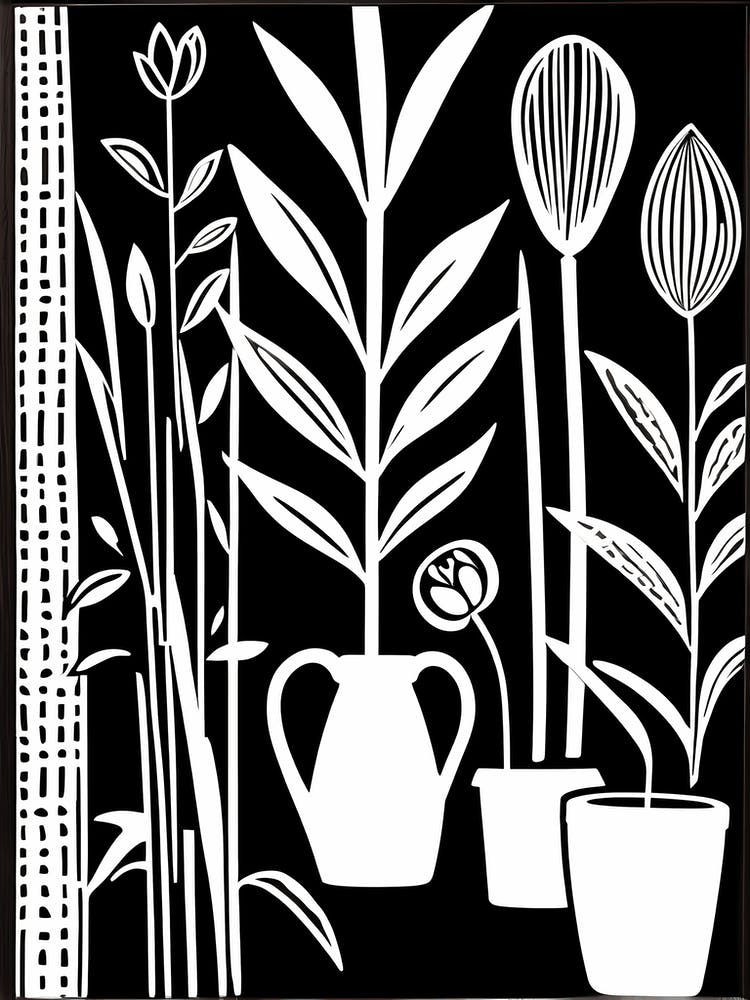 Lion cut inspired Black and white Garden plants & flowers art, Gardening art, 242