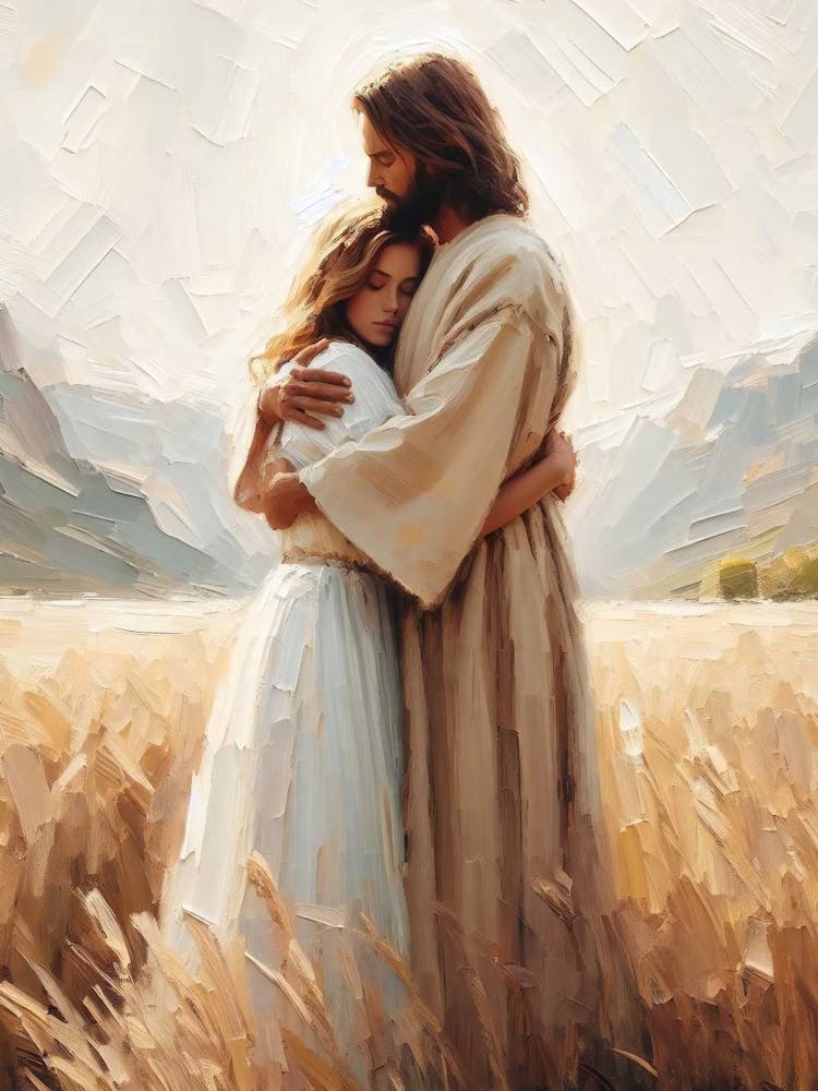 Heilende Umarmung, Jesus Umarmt Mädchen, Jesus Und Frau Kunst, Christliche Malerei, Moderne Christliche Kunst, Bibelvers Wandkunst, Jesus Malerei