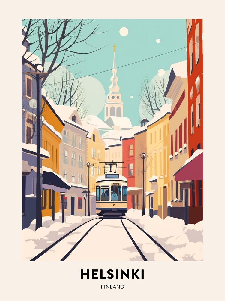 Vintage Winterreiseplakat Helsinki Finland 4
