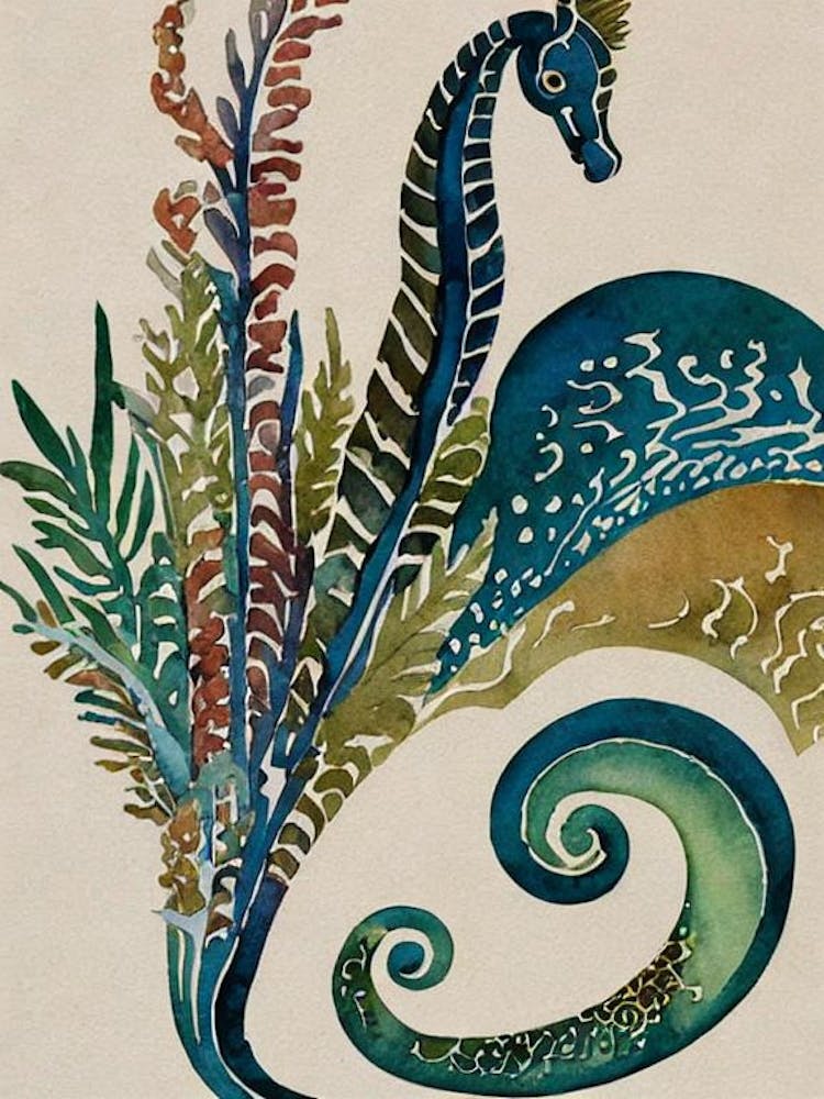 Sea Horse Vintage Graphic Watercolour