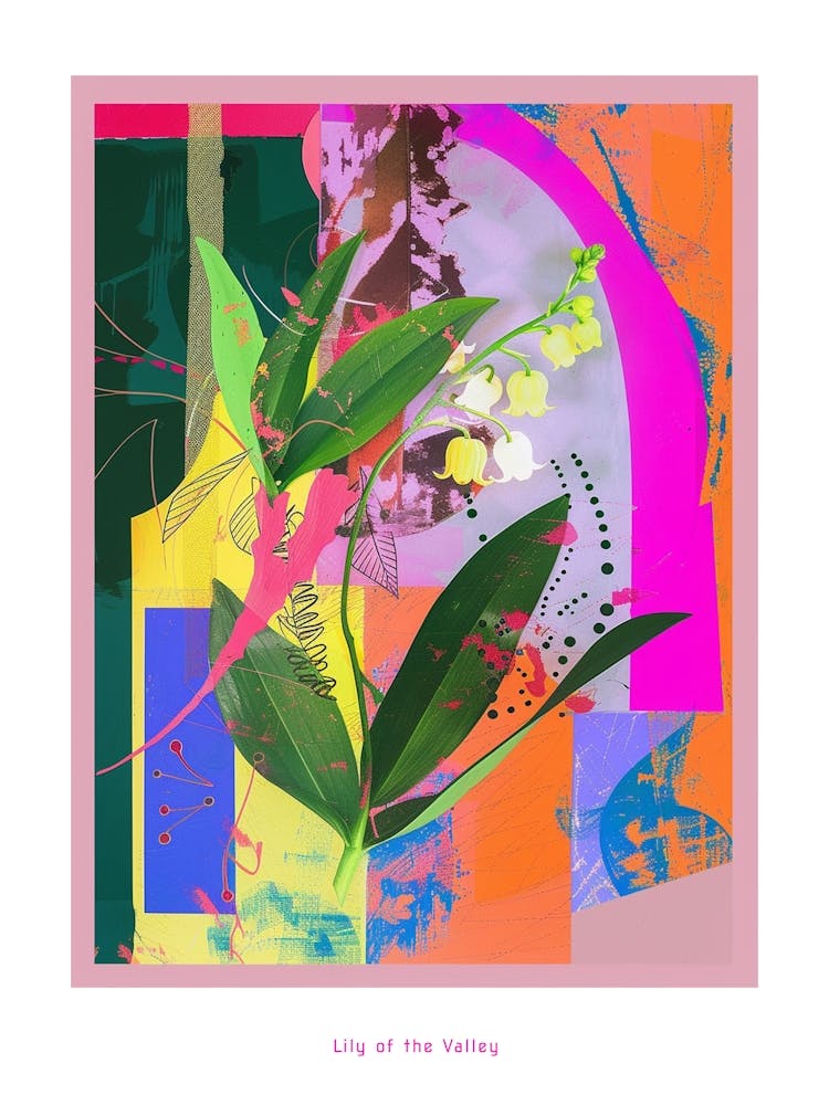 Lily Of The Valley 3 Neon Flower Collage Poster