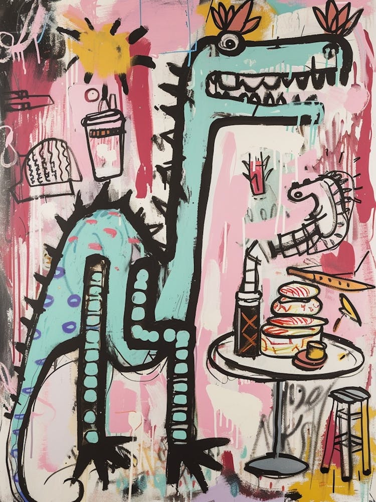 Abstract Pink Blue Graffiti Style Dinosaur Picnic 3