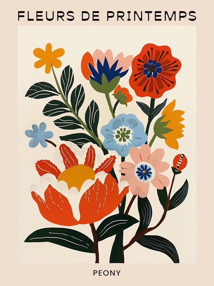 Affiche Florale Française Printanière Pivoine 2