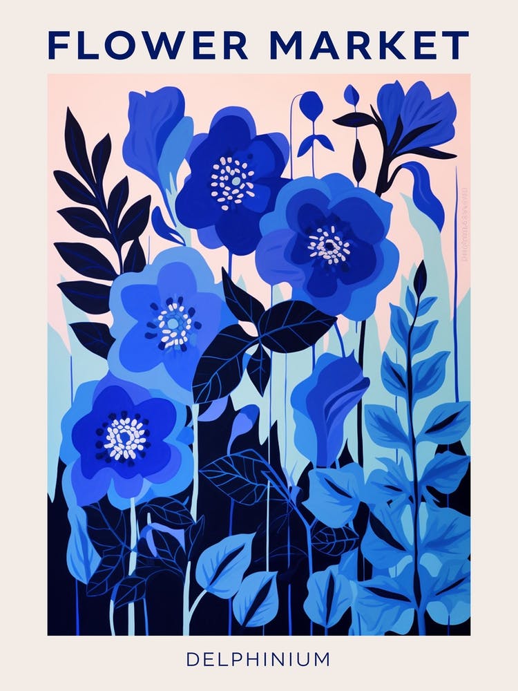 Blue Flower Market Poster Delphinium 2